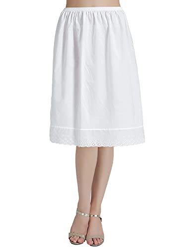BEAUTELICATE Unterrock Damen Baumwolle Lang Kurz Petticoat Unterrock Antistatisch Halbrock mit Spitze Unterkleid für Durchsichtige Kleid Dirndl Elfenbein - 50CM, S von BEAUTELICATE