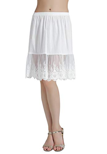 BEAUTELICATE Damen Unterrock 100% Baumwolle Vintage Kurz Halbrock Mit Spitze Stickerei Knielang Dirndl Petticoat, Elfenbein, L Für EUR (44-46)-55cm Länge von BEAUTELICATE