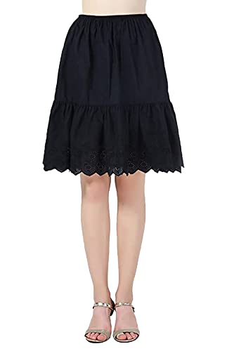 BEAUTELICATE Unterrock Damen 100% Baumwolle Vintage Petticoat Unterrock Lang Kurz Halbrock mit Spitze Stickerei für Dirndl 50er Jahre Rock (Schwarz - 55cm,L) von BEAUTELICATE