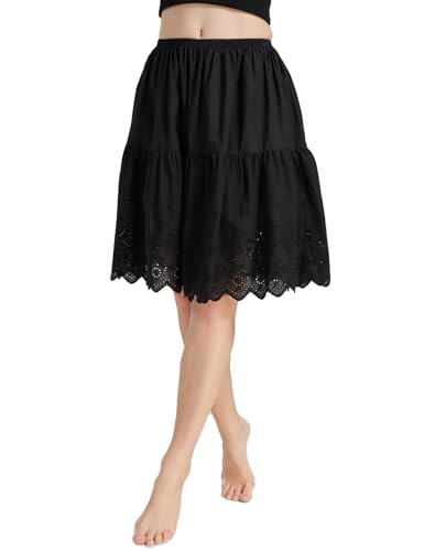 BEAUTELICATE Unterrock Damen Baumwolle Antistatisch Petticoat Unterrock Kurz Knielang Halbrock mit Lochstickerei für Dirndl Durchsichtige Kleider Schwarz, S von BEAUTELICATE