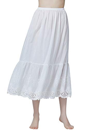 BEAUTELICATE Unterrock Damen 100% Baumwolle Vintage Petticoat Unterrock Lang Kurz Halbrock mit Spitze Stickerei Dirndl Petticoat Ivory Schwarz 70cm 80cm von BEAUTELICATE