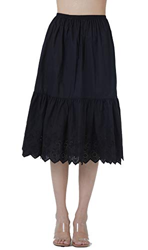 BEAUTELICATE Unterrock Damen 100% Baumwolle Vintage Petticoat Unterrock Lang Kurz Halbrock mit Spitze Stickerei Dirndl Petticoat Ivory Schwarz 70cm 80cm von BEAUTELICATE