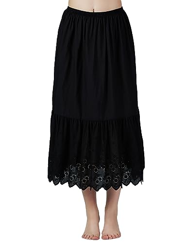 BEAUTELICATE Damen Unterrock 100% Baumwolle Vintage Kurz Halbrock Mit Spitze Stickerei Knielang Dirndl Petticoat Ivory Schwarz 