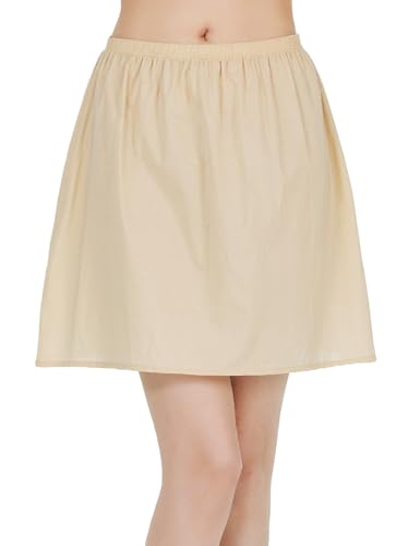 BEAUTELICATE Unterrock Damen 100% Baumwolle Lang Kurz Petticoat Unterrock Halbrock Antistatisch Knielang für Dirndl Durchsichtige Kleide (Nude - 40cm Länge, L) von BEAUTELICATE