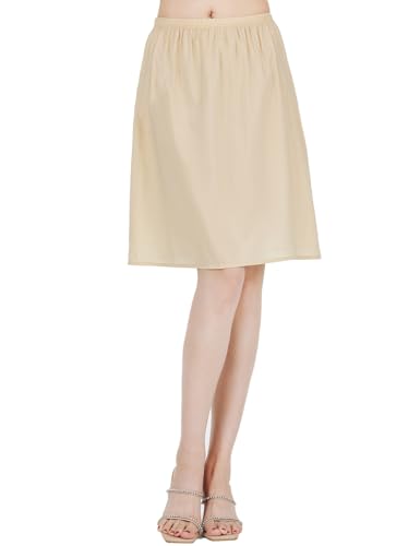 BEAUTELICATE Unterrock Damen 100% Baumwolle Lang Kurz Petticoat Unterrock Halbrock Antistatisch Knielang für Dirndl Durchsichtige Kleide (Nude - 50cm Länge,XL) von BEAUTELICATE