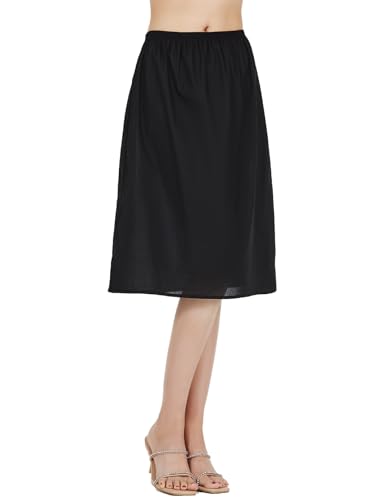 BEAUTELICATE Unterrock Damen 100% Baumwolle Lang Kurz Petticoat Unterrock Halbrock Antistatisch Knielang für Dirndl Durchsichtige Kleide (Schwarz - 60cm Länge,M) von BEAUTELICATE