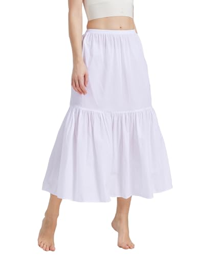 BEAUTELICATE Unterrock Damen Baumwolle Petticoat Unterrock Kurz Lang mit Rüschenrand Unterkleid Halbrock Antistatisch für Dirndl Durchsichtiges Kleid,Weiß - 85cm,XXL von BEAUTELICATE