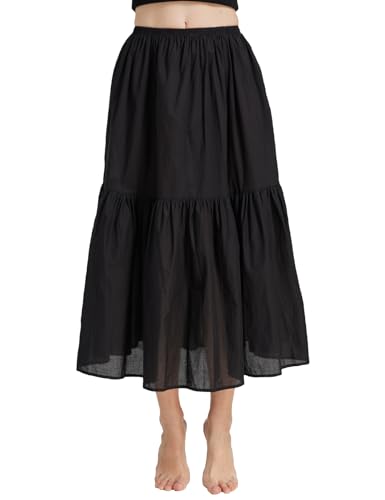BEAUTELICATE Unterrock Damen Baumwolle Petticoat Unterrock Kurz Lang mit Rüschenrand Unterkleid Halbrock Antistatisch für Dirndl Durchsichtiges Kleid,Schwarz - 85cm,L von BEAUTELICATE