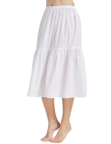 BEAUTELICATE Unterrock Damen Baumwolle Petticoat Unterrock Kurz Lang mit Rüschenrand Unterkleid Halbrock Antistatisch für Dirndl Durchsichtiges Kleid, Elfenbein - 75cm,S von BEAUTELICATE
