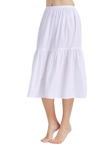 BEAUTELICATE Unterrock Damen Baumwolle Petticoat Unterrock Kurz Lang mit Rüschenrand Unterkleid Halbrock Antistatisch für Dirndl Durchsichtiges Kleid,Weiß - 75cm,S von BEAUTELICATE