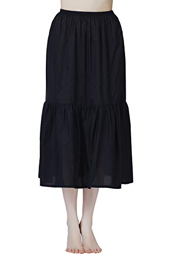 BEAUTELICATE Damen Unterrock 100% Baumwolle mit Rüschenrand Petticoat Crinoline Vintage Kurz Lang Underskirt Antistatisch (Schwarz - 85cm, S) von BEAUTELICATE