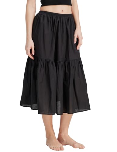 BEAUTELICATE Unterrock Damen Baumwolle Petticoat Unterrock Kurz Lang mit Rüschenrand Unterkleid Halbrock Antistatisch für Dirndl Durchsichtiges Kleid,Schwarz - 75cm,XL von BEAUTELICATE