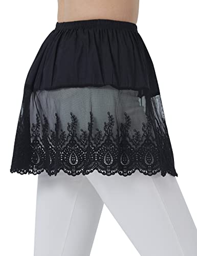 BEAUTELICATE Hemdverlängerung Damen Mini Unterrock Baumwolle Blusenrock Petticoat Extender Hemd Layering Top Spitze (Stil 1 - Schwarz,M) von BEAUTELICATE