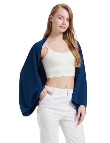 BEAUTELICATE Dicker Chiffon Stola Damen Festlich Elegante Schal mit Ärmel Bolero Cardigan Brautjackefür Abendkleid Hochzeit Sommer Frühling, Navy Blau von BEAUTELICATE