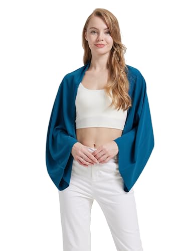 BEAUTELICATE Dicker Chiffon Stola Damen Festlich Elegante Schal mit Ärmel Bolero Cardigan Brautjackefür Abendkleid Hochzeit Sommer Frühling, Azurblau von BEAUTELICATE
