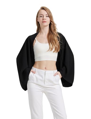 BEAUTELICATE Dicker Chiffon Stola Damen Festlich Elegante Schal mit Ärmel Bolero Cardigan Brautjackefür Abendkleid Hochzeit Sommer Frühling, Schwarz von BEAUTELICATE