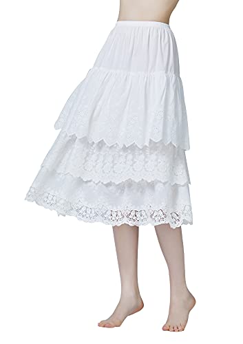 BEAUTELICATE Unterrock Damen 100% Baumwolle Antistatisch Vintage Halbrock Petticoat Unterkleid mit 3 Schicht Spitze für Rock Dirndl Kleid 75cm Elfenbein (Elfenbein, L) von BEAUTELICATE
