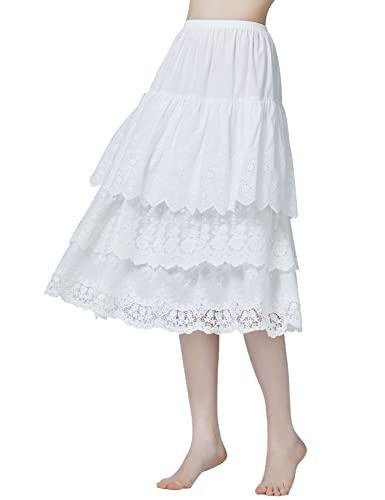 BEAUTELICATE Unterrock Damen 100% Baumwolle Antistatisch Vintage Halbrock Petticoat Unterkleid mit 3 Schicht Spitze für Rock Dirndl Kleid 75cm Elfenbein (Elfenbein, M) von BEAUTELICATE