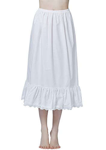 BEAUTELICATE Damen Unterrock 100% Baumwolle Vintage Halbrock Lang Mit Rüsche Spitzenbesatz Röck Half Slip Petticoat (Elfenbein, S) von BEAUTELICATE
