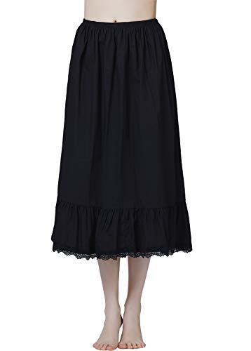 BEAUTELICATE Damen Unterrock 100% Baumwolle Vintage Halbrock Lang Mit Rüsche Spitzenbesatz Röck Half Slip Petticoat (Schwarz, S) BEAUTELICATE Damen Unterrock 100% Baumwolle Vintage Halbrock Lang Mit Rüsche Spitzenbesatz Röck Half Slip Petticoat (Schwarz, S) von BEAUTELICATE