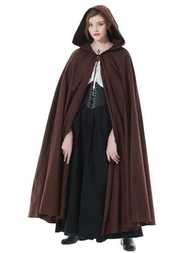 BEAUTELICATE Halloween Umhang mit Kapuze Baumwolle Kapuzenmantel Umhang Damen Unisex Langer Umhang für Mittelalter Weihnachten Cosplay Karneval Weihnachten Kostüm, Braun von BEAUTELICATE