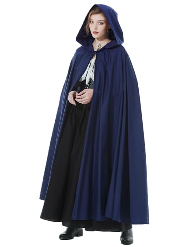 BEAUTELICATE Halloween Umhang mit Kapuze Baumwolle Kapuzenmantel Umhang Damen Unisex Langer Umhang für Mittelalter Weihnachten Cosplay Karneval Weihnachten Kostüm,Marineblau von BEAUTELICATE