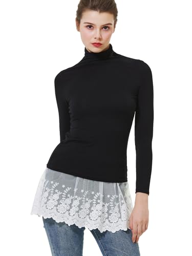 BEAUTELICATE Hemdverlängerung Damen Mini Unterrock Baumwolle Blusenrock Petticoat Extender Hemd Layering Top Spitze (Stil 2 - Elfenbein,L) von BEAUTELICATE