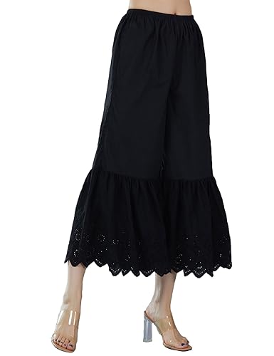 BEAUTELICATE Hosenunterrocke Damen Baumwolle Pumphose Viktorianisch Anti-Static 3/4 Culottes Hosen Schlafhose Pyjamahose von Bestickte Spitze (Schwarz,M) von BEAUTELICATE