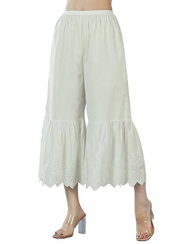 BEAUTELICATE Hosenunterröcke Damen Pettipant 100% Baumwolle Culottes Hosen Anti-Static Viktorianisches Hosenrock Schlafhose Pyjamahose von Bestickte Spitze (Beige, L) von BEAUTELICATE