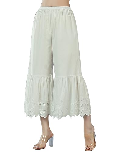 BEAUTELICATE Hosenunterrocke Damen Baumwolle Pumphose Viktorianisch Anti-Static 3/4 Culottes Hosen Schlafhose Pyjamahose von Bestickte Spitze (Beige, S) von BEAUTELICATE