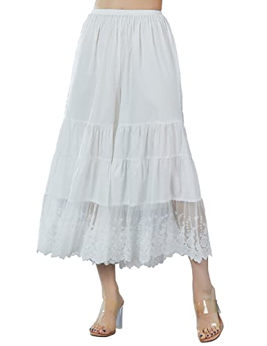 BEAUTELICATE Hosen Unterröcke Damen Baumwolle Culottes Hosen Anti-Static Viktorianisch Hosenrock 7/8 Schlafhose Pyjamahose Sommer mit Spitze (Elfenbein, M) von BEAUTELICATE