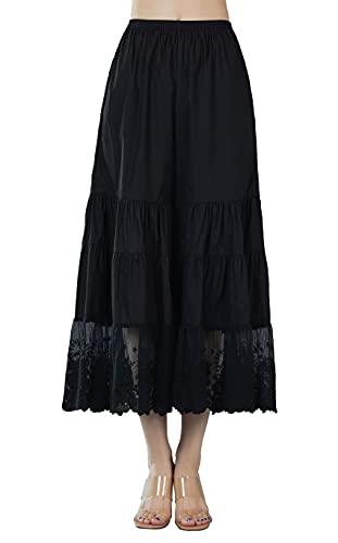 BEAUTELICATE Hosen Unterröcke Damen Baumwolle Culottes Hosen Anti-Static Viktorianisch Hosenrock 7/8 Schlafhose Pyjamahose Sommer mit Spitze (Schwarz, L) von BEAUTELICATE