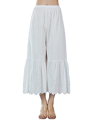 BEAUTELICATE Hosenunterrocke Damen Baumwolle Pumphose Viktorianisch Anti-Static 3/4 Culottes Hosen Schlafhose Pyjamahose von Bestickte Spitze (Elfenbein, XXL) von BEAUTELICATE