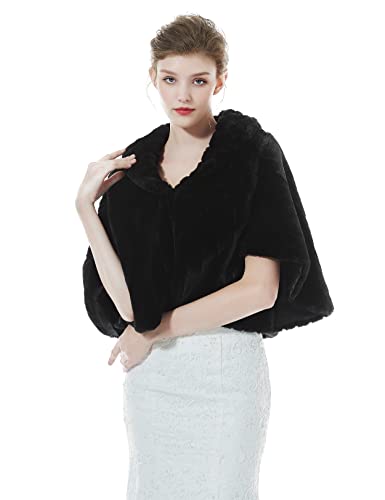 BEAUTELICATE Kunstpelz Bolero Schal Stola Pelz Cape Damen Braut Elfenbein Brautschal Brautjacke fur Hochzeit Winter Abend Festlich (Schwarz, Einheitsgröße) von BEAUTELICATE