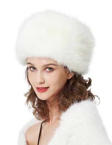 BEAUTELICATE Kunstpelz Mütze Damen Pelzmütze Winter Cossack Russische Mütze Kuschelig Fellmütze Warm für Weihnachten Reise Skifahren Reise (Elfenbein, Einheitsgröße) von BEAUTELICATE