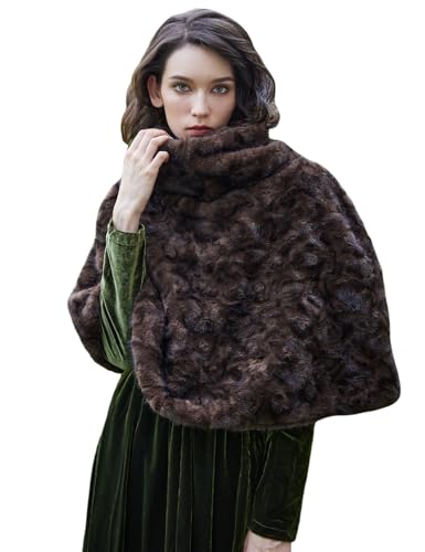 BEAUTELICATE Kunstpelz Poncho Cape Elegant Kunstfell Umhang Rollkragen Umschlagtüch Schal Kunstpelz Schulterwärmer Umhang Kurz für Winter Wintermantel Wollmantel(Dunkelbraun, S) von BEAUTELICATE
