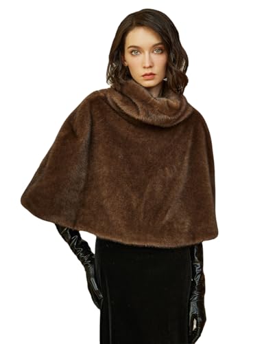 BEAUTELICATE Kunstpelz Poncho Cape Elegant Kunstfell Umhang Rollkragen Umschlagtüch Schal Kunstpelz Schulterwärmer Umhang Kurz für Winter Wintermantel Wollmantel(Hellbraun - Kein Muster, M) von BEAUTELICATE