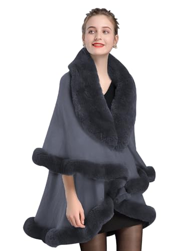 Kunstpelz Poncho Stola Damen Umhang Cape Herbst Strickjacke Winter Mantel Mit Kunstfell Kragen Für Hochzeit Braut Abend von BEAUTELICATE