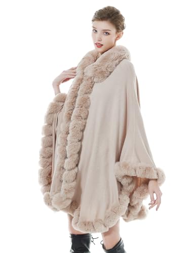 BEAUTELICATE Kunstpelz Poncho Cape Strick Damen Winter Kunstfell Schal Stola Cape Cardigan Warm mit Kragen für Hochzeit Zeremonie Festlich (Nude Rosa, Einheitsgröße) von BEAUTELICATE