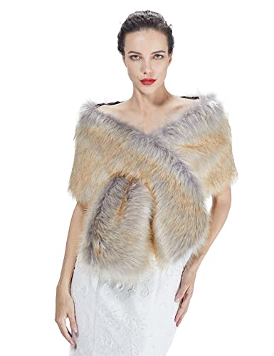 BEAUTELICATE Kunstpelz Schal Stola Bolero Damen Brautschal Wrap Jacke Mantel Winter Hochzeit Gatsby 1920er Jahre Kostüm (Nachglühen mit Loch, Einheitsgröße) von BEAUTELICATE