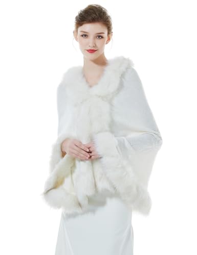 BEAUTELICATE Kunstpelz Schal Stola Bolero Damen Für Frauen Hochzeit Abend Braut Brautschal Brautstola Light Ivory von BEAUTELICATE