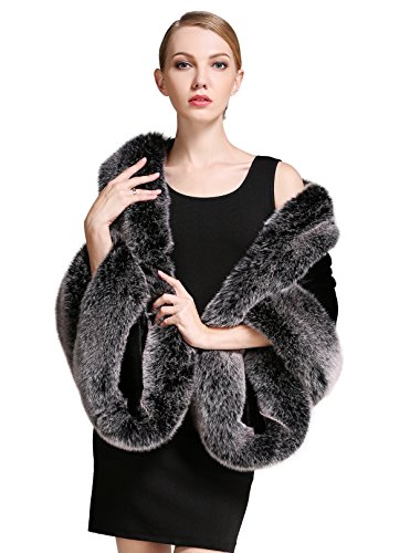 BEAUTELICATE Kunstpelz Schal Stola Bolero Damen Für Frauen Hochzeit Abend Braut Brautschal Brautstola, Schwarz Grau Fox, Einheitsgröße - Schwarz Grau Fox - Gr. one_size von BEAUTELICATE