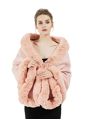 BEAUTELICATE Kunstpelz Schal Stola Bolero DamenBrautschal Brautstoa für Braut Frauen Winter Hochzeit Abendkleid Festlich 20er Jahre (Warmes Pink,Einheitsgröße) von BEAUTELICATE