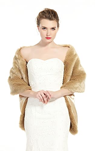 BEAUTELICATE Kunstpelz Stola Schal Damen Pelz Brautschal Brautstola Wrap Schwarz Elfenbein für Braut Winter Hochzeit Festival Weihnachten (Khaki, Einheitsgröße) von BEAUTELICATE