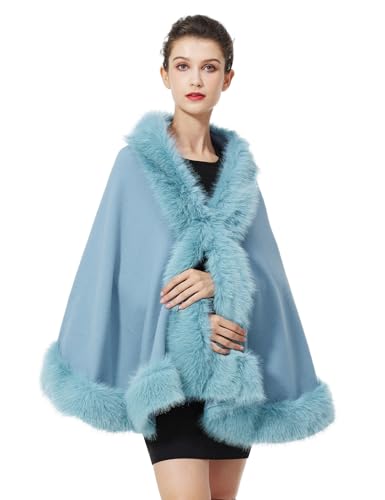 BEAUTELICATE Kunstpelz Stola Damen Strick Bolero Strickjacke Brautschal Brautstola Brautjacke für Hochzeit Abendkleid Festlich (Hellblau,Einheitsgröße) von BEAUTELICATE