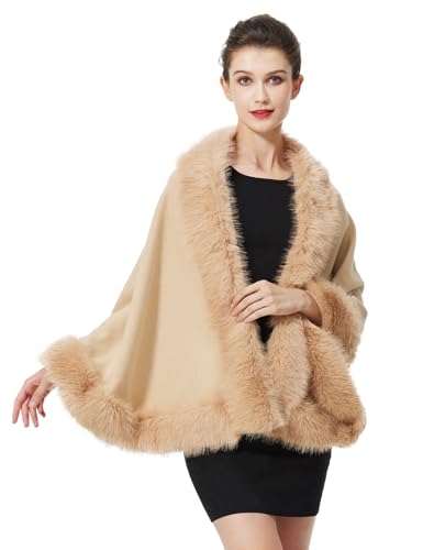 BEAUTELICATE Kunstpelz Stola Damen Strick Bolero Strickjacke Brautschal Brautstola Brautjacke für Hochzeit Abendkleid Festlich (Kamel,Einheitsgröße) von BEAUTELICATE