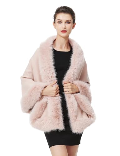 BEAUTELICATE Kunstpelz Stola Damen Strick Bolero Strickjacke Brautschal Brautstola Brautjacke für Hochzeit Abendkleid Festlich (Rosa,Einheitsgröße) von BEAUTELICATE