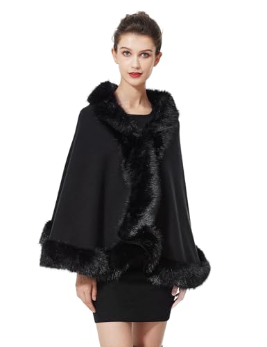 BEAUTELICATE Kunstpelz Stola Damen Strick Bolero Strickjacke Brautschal Brautstola Brautjacke für Hochzeit Abendkleid Festlich (Schwarz,Einheitsgröße) von BEAUTELICATE