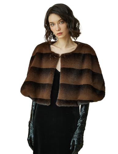 BEAUTELICATE Kunstpelz Stola Poncho Cape Moda Warm Kunstfell Mantel Bolero Kurz Ärmellos Elegant Wrap Brautjacke für Winter Frühling Herbst Abendkleid von BEAUTELICATE