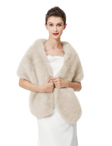 BEAUTELICATE Kunstpelz Stola Schal Damen Bolero Kunstfell Brautschal Brautstola Brautjacke für Abendkleid Winter Hochzeit Festliche von BEAUTELICATE